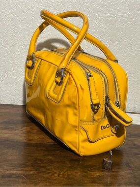 D&G Patent Leather Yellow Satchel with Dual Handles